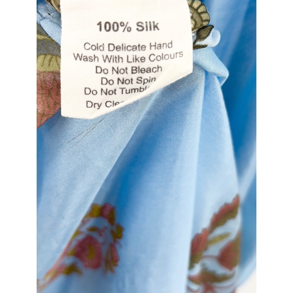 B43 Hannah Artwear Surya Floral Silk Maxi Dress Womens 1 US 6 Blue Puff Sleeve - Picture 13 of 15